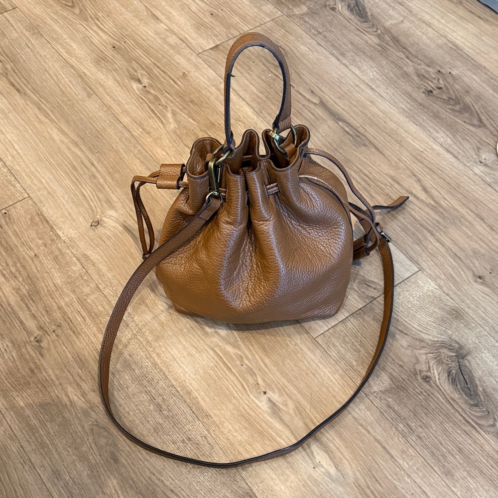 Melrose and Market Brown Leather Drawstring Bucket Bag